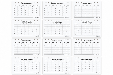 Oh So B Organiser - Monthly Calendar inserts