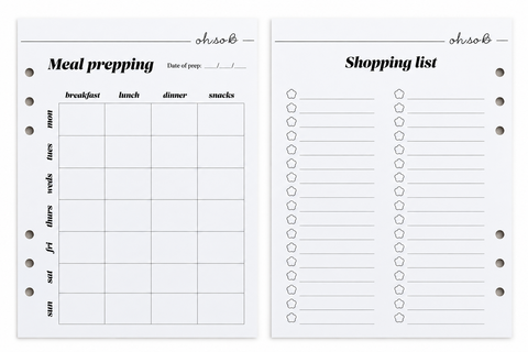 Oh So B Organiser -Meal Prep & Shopping List inserts
