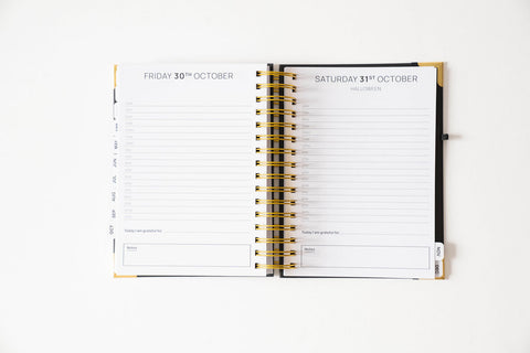 2026 Gold Spiral Hardback Planner - Noir