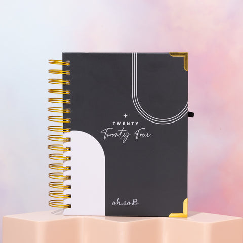 2024 Gold Spiral Hardback Planner - Black & White