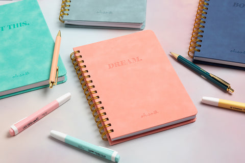 Dream Suede Hardback Lined Gold Spiral Notebook - Coral