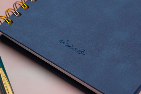 Boss Suede Hardback Lined Gold Spiral Notebook - Navy