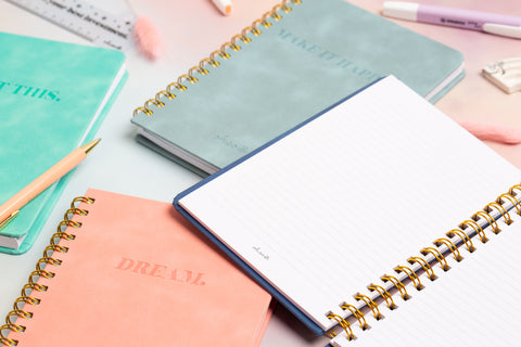 Dream Suede Hardback Lined Gold Spiral Notebook - Coral