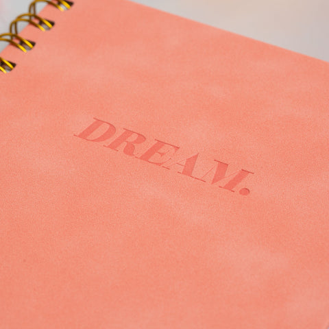 Dream Suede Hardback Lined Gold Spiral Notebook - Coral