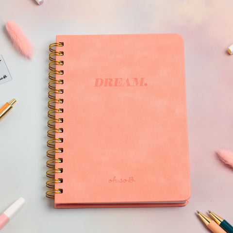 Dream Suede Hardback Lined Gold Spiral Notebook - Coral