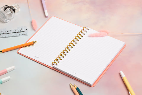 Dream Suede Hardback Lined Gold Spiral Notebook - Coral