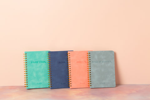 Dream Suede Hardback Lined Gold Spiral Notebook - Coral