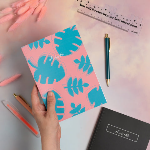 Bright Leaf Softback Lined Notebook - Peach