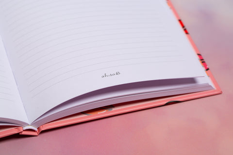 "Day One" Lips Pattern Hardback Lined Notebook - Pink